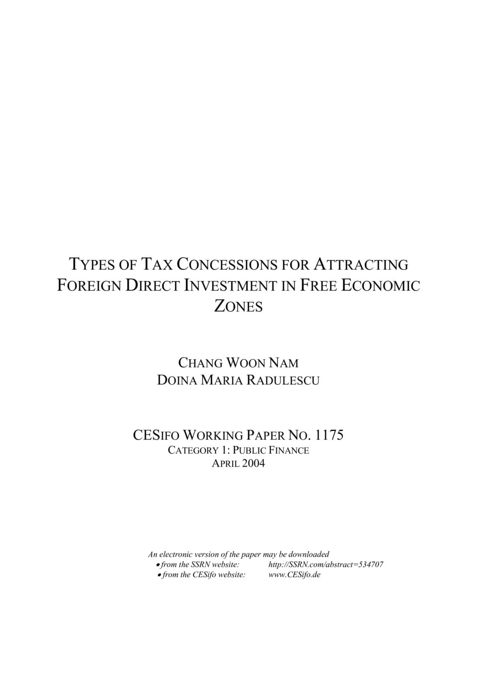 Types of Tax Concessions for Attracting Foreign Direct Investment in ...